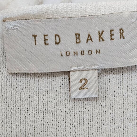 Ted Baker London Knit Cardigan Size Small Ribbed Open-Front White Ribbed Detail - Picture 6 of 9